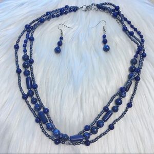 Vintage Blue Beaded Jewelry Set